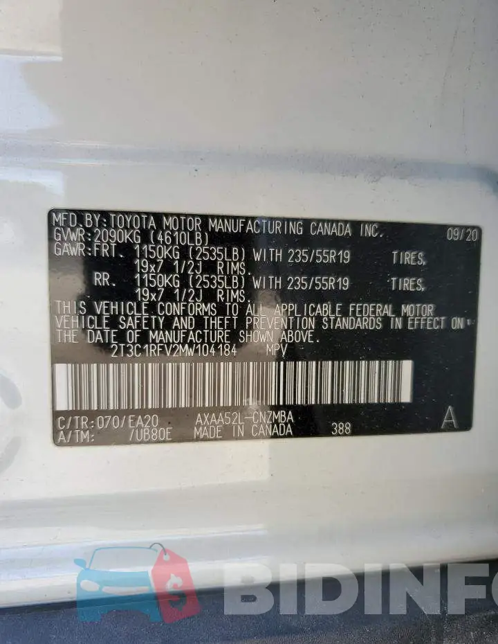 2T3C1RFV2MW104184 Photo# 14