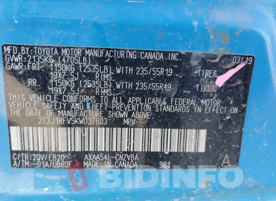 2T3J1RFV5KW037603 Photo# 13