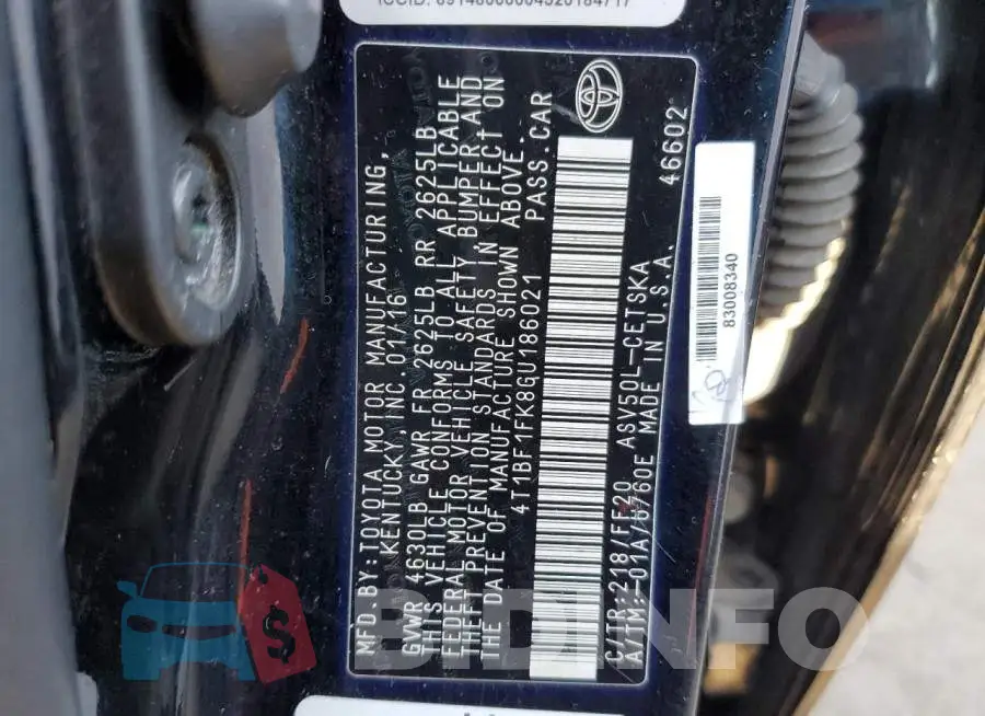 4T1BF1FK8GU186021 Photo# 12