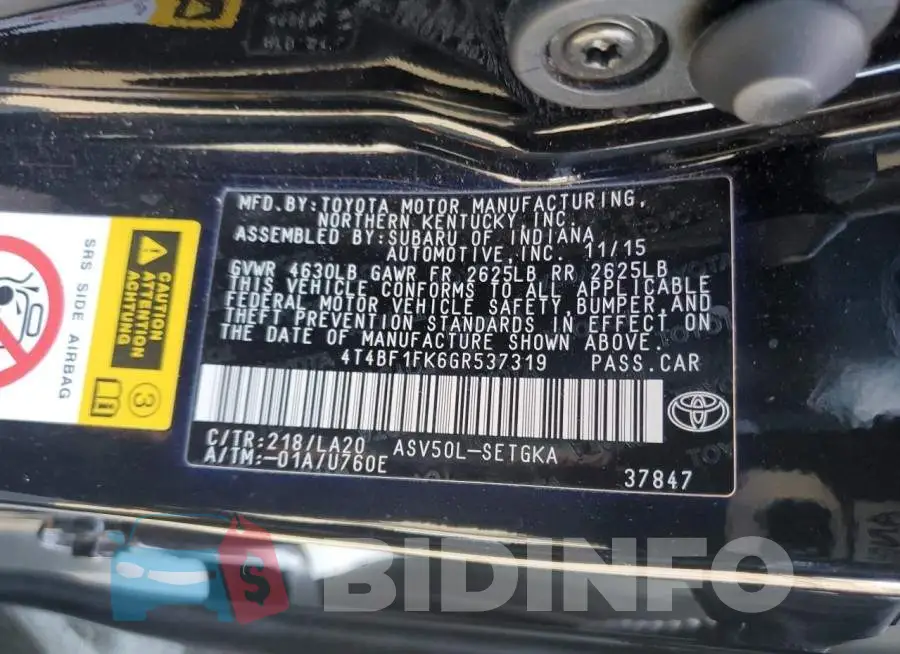 4T4BF1FK6GR537319 Photo# 12