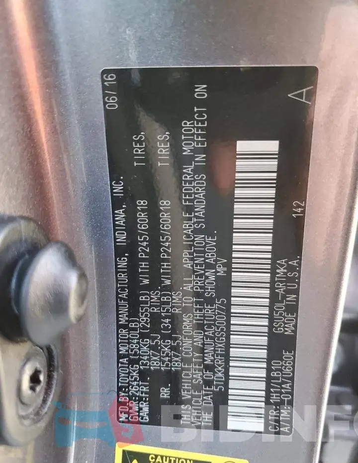 5TDKKRFHXGS500775 Photo# 13