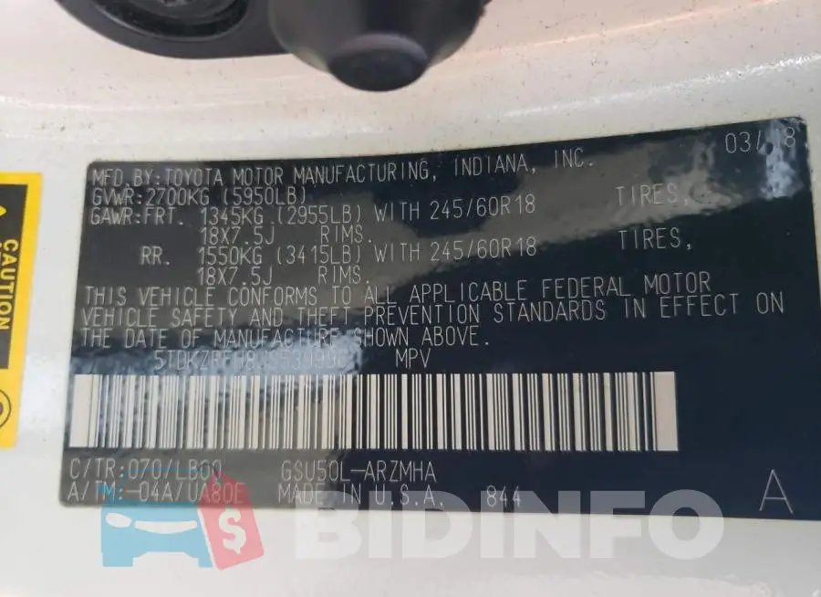 5TDKZRFH8JS539996 Photo# 14