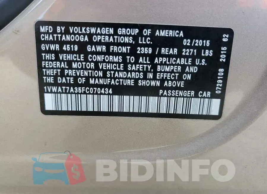 1VWAT7A35FC070434 Photo# 12