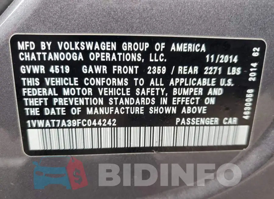 1VWAT7A39FC044242 Photo# 13