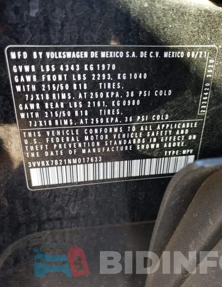 3VVRX7B21NM017633 Photo# 14