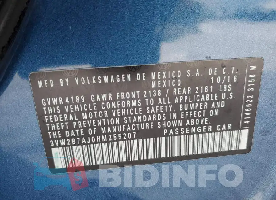 3VW2B7AJ0HM255207 Photo# 12