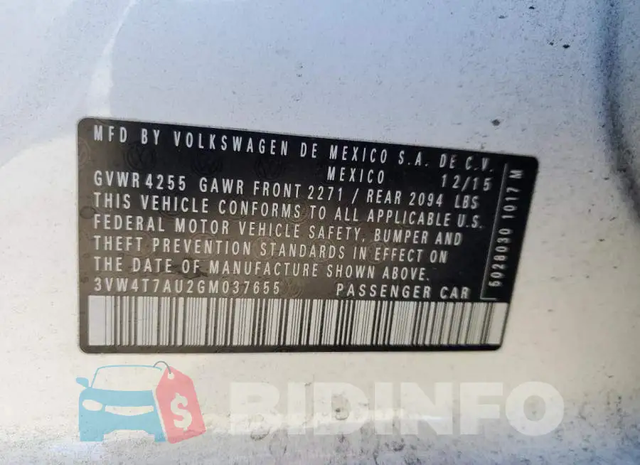 3VW4T7AU2GM037655 Photo# 12