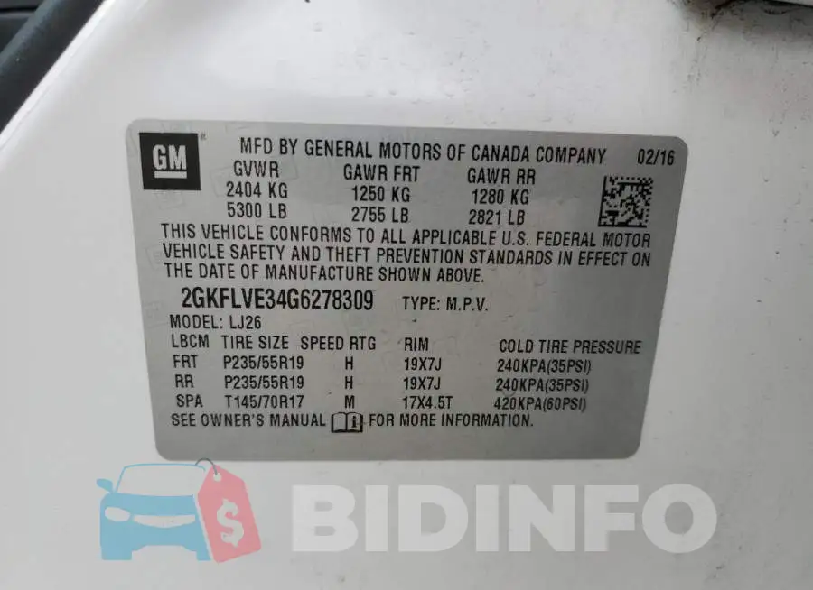 2GKFLVE34G6278309 Photo# 13