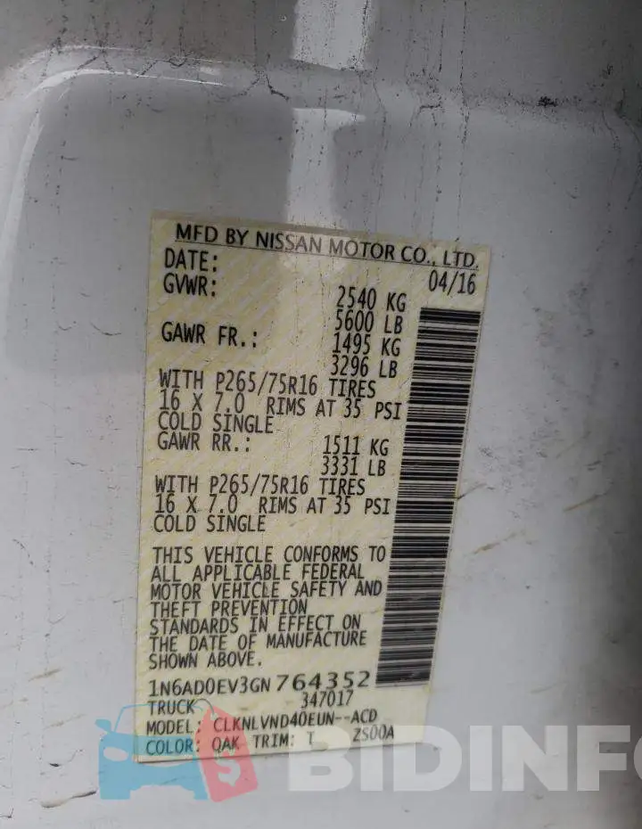 1N6AD0EV3GN764352 Photo# 12