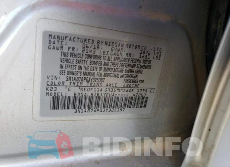 3N1AB7AP0JY325387 Photo# 12