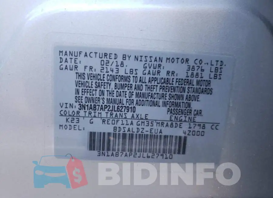 3N1AB7AP2JL627910 Photo# 12
