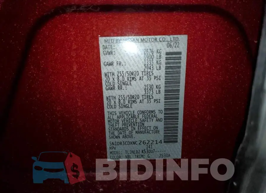 5N1DR3CDXNC262214 Photo# 13