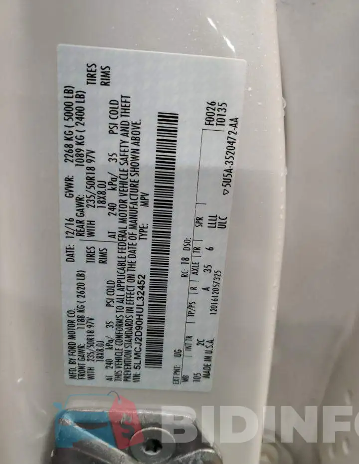5LMCJ2D90HUL32452 Photo# 13