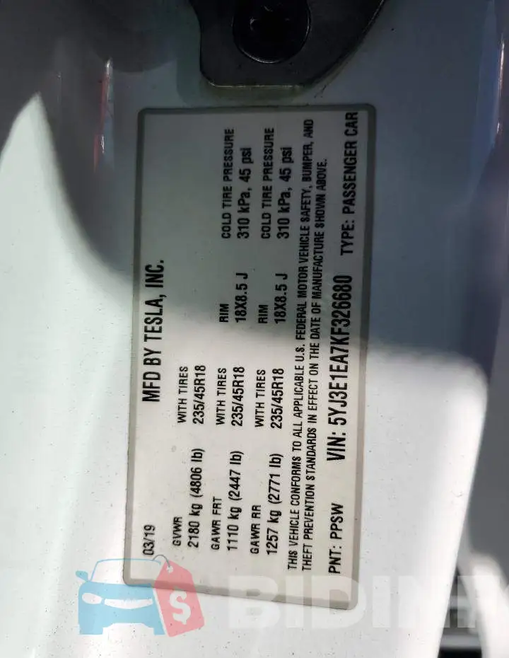 5YJ3E1EA7KF326680 Photo# 12