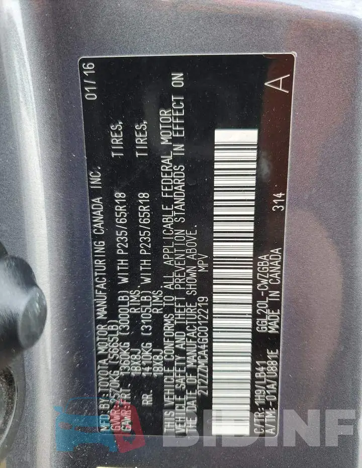 2T2ZZMCA4GC012219 Photo# 13