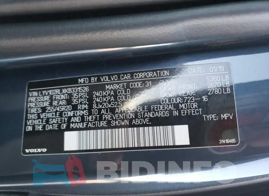LYV102RLXKB331526 Photo# 12