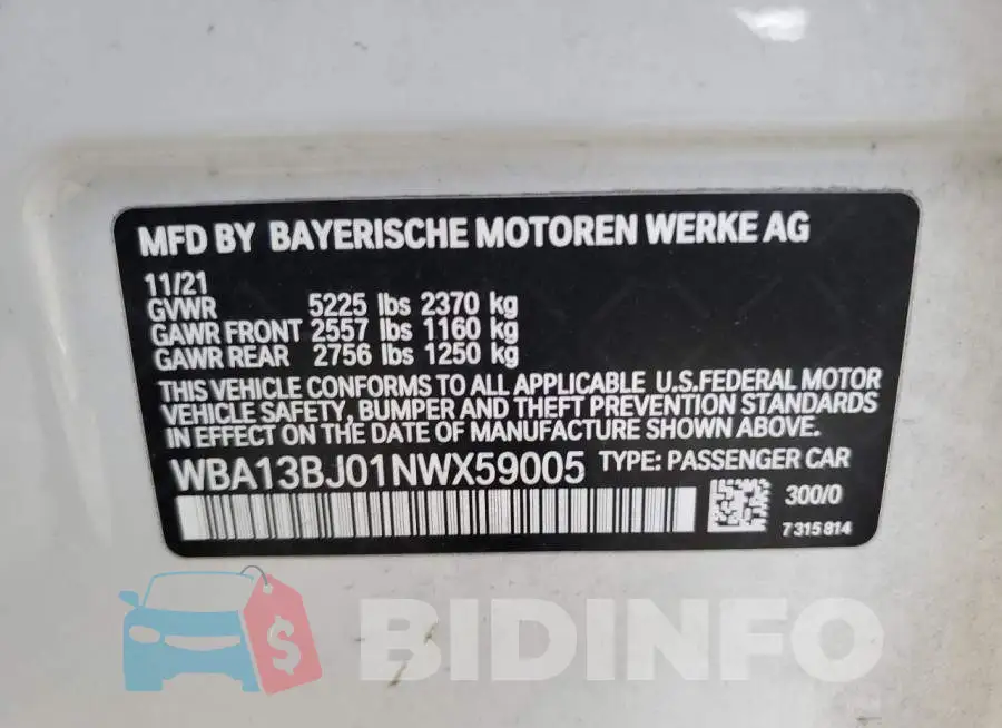 WBA13BJ01NWX59005 Photo# 12