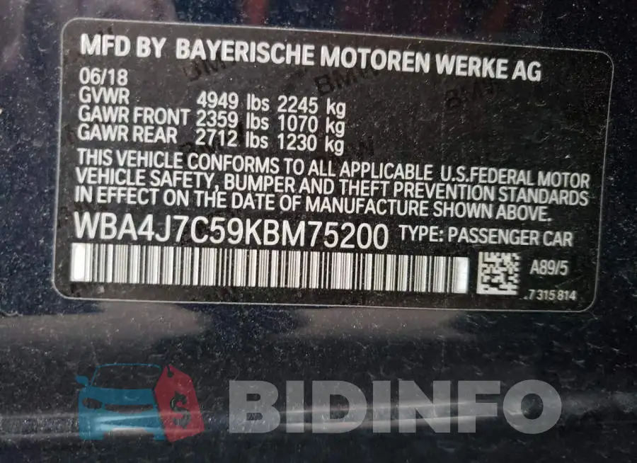 WBA4J7C59KBM75200 Photo# 13