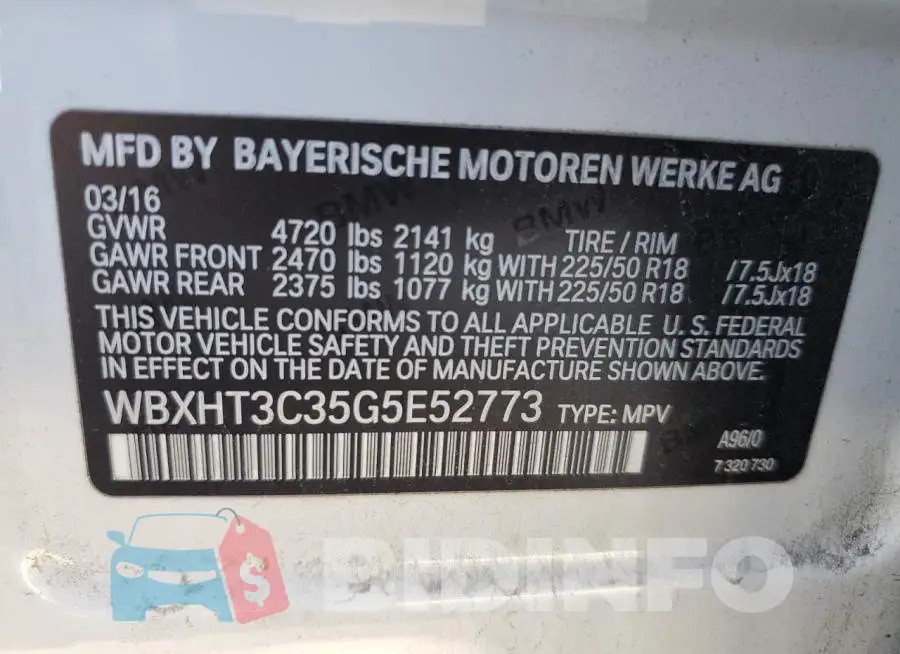WBXHT3C35G5E52773 Photo# 14