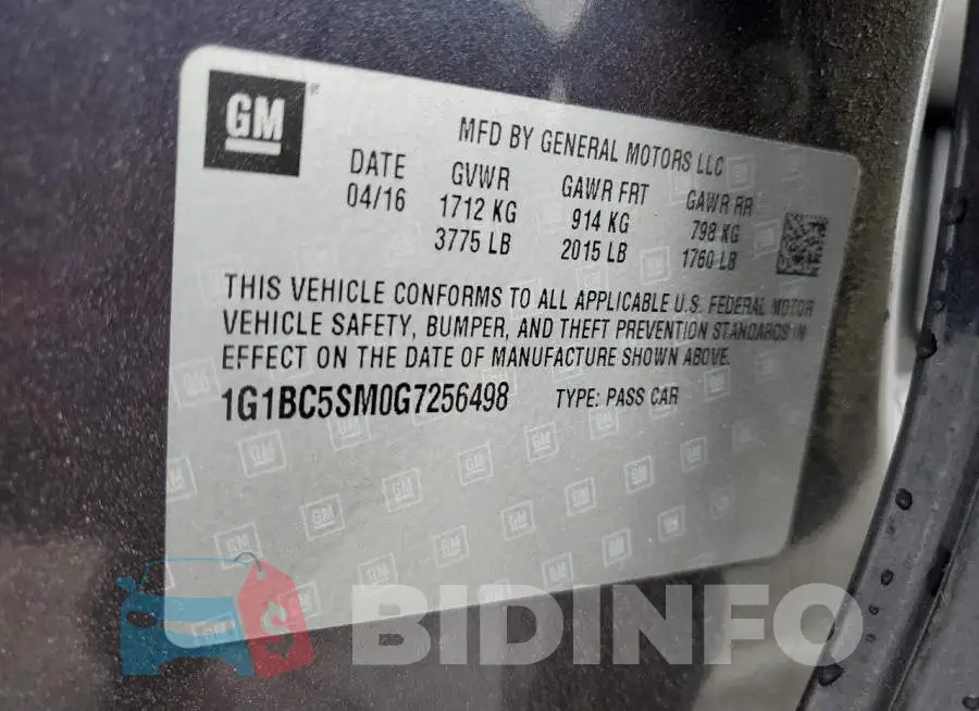 1G1BC5SM0G7256498 Photo# 12