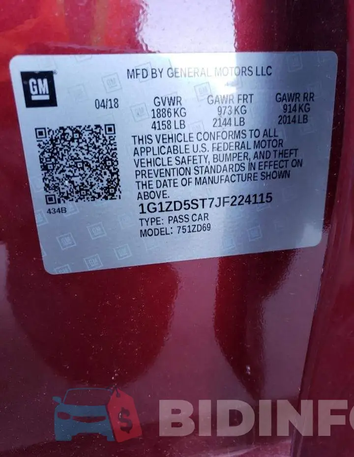 1G1ZD5ST7JF224115 Photo# 12