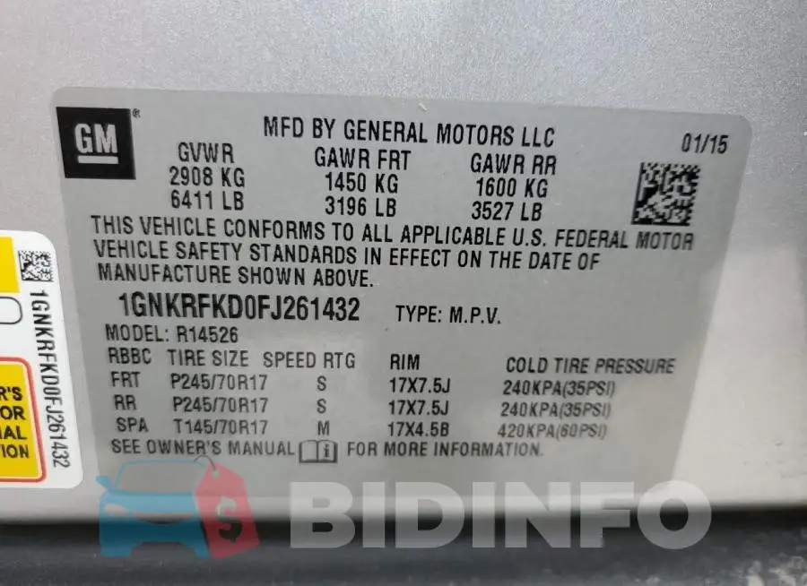 1GNKRFKD0FJ261432 Photo# 13