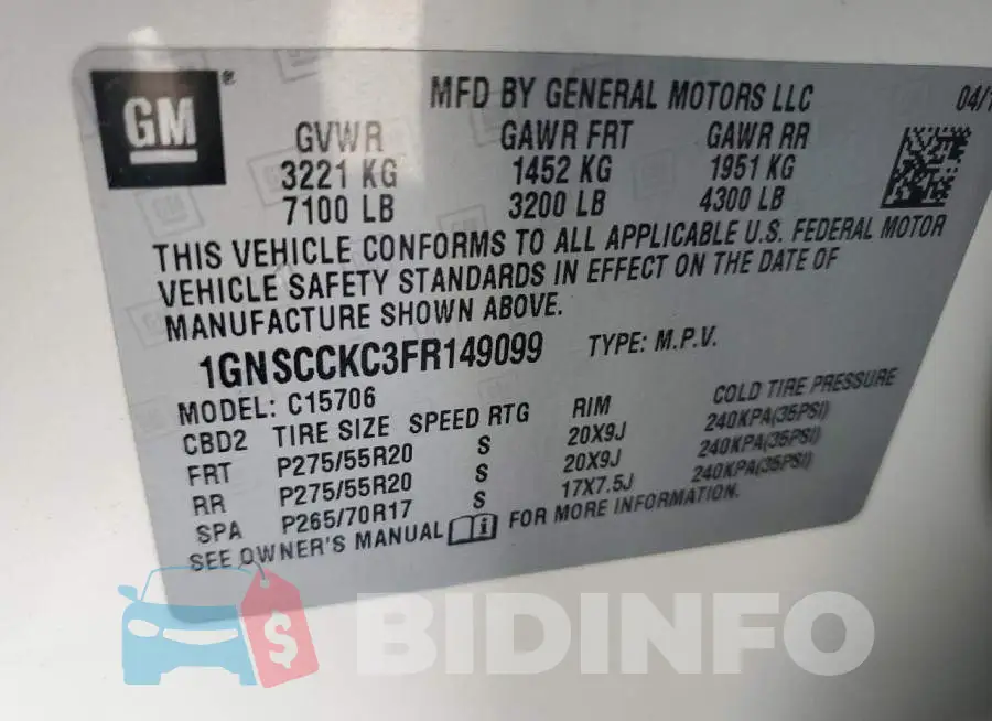 1GNSCCKC3FR149099 Photo# 13