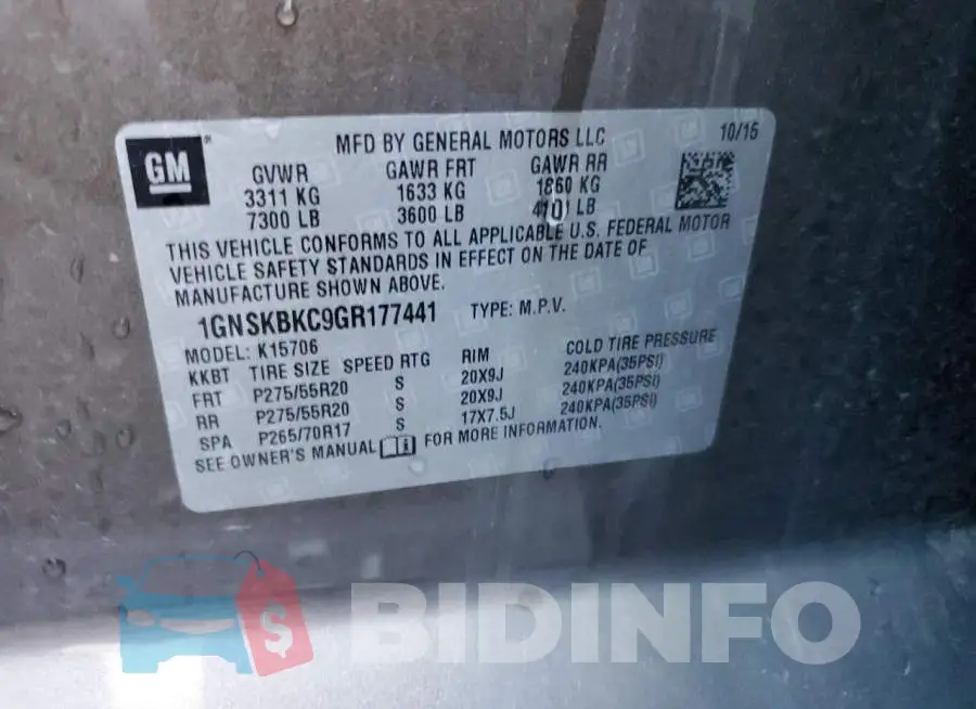 1GNSKBKC9GR177441 Photo# 13