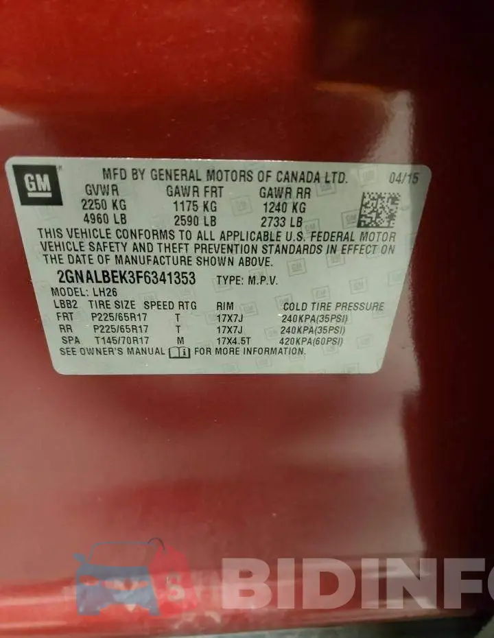 2GNALBEK3F6341353 Photo# 13