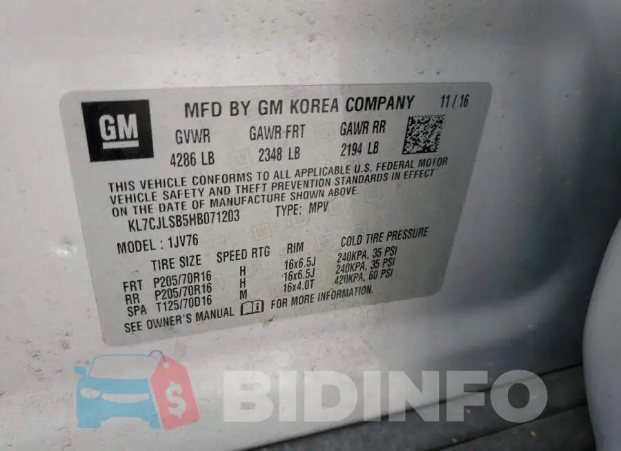 KL7CJLSB5HB071203 Photo# 13