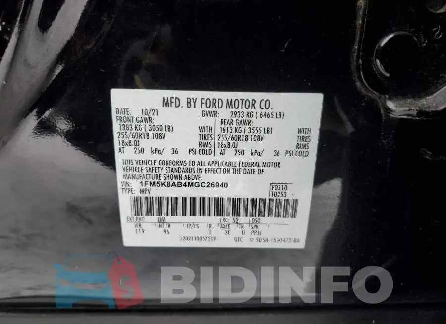 1FM5K8AB4MGC26940 Photo# 13