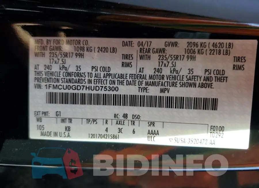 1FMCU0GD7HUD75300 Photo# 13