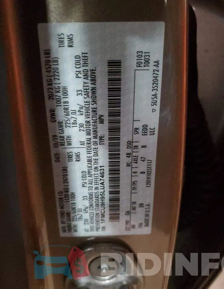 1FMCU9H95LUA74631 Photo# 14