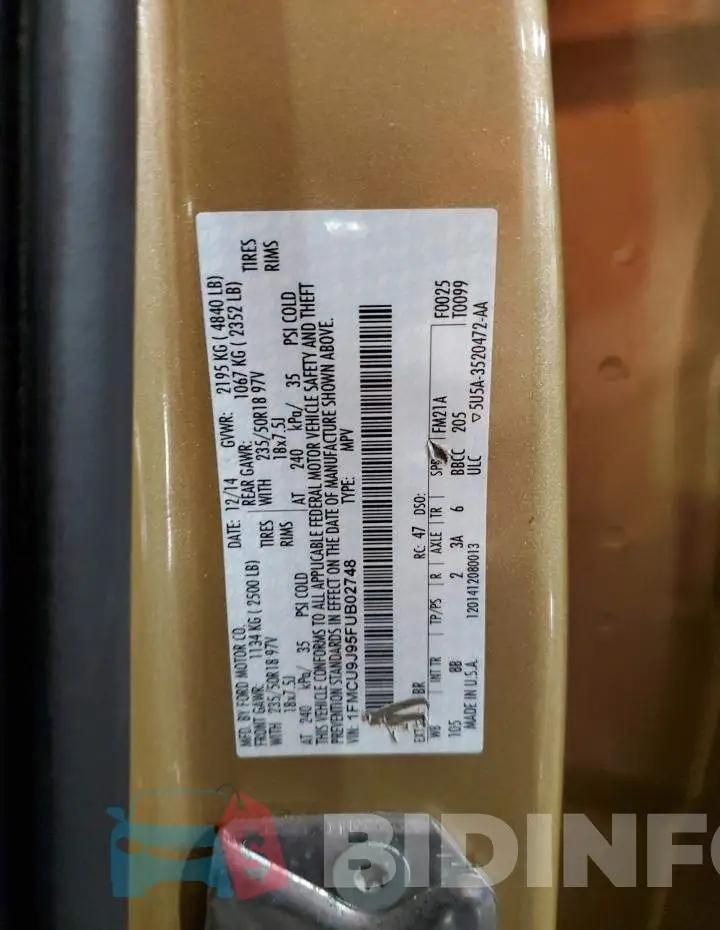 1FMCU9J95FUB02748 Photo# 13