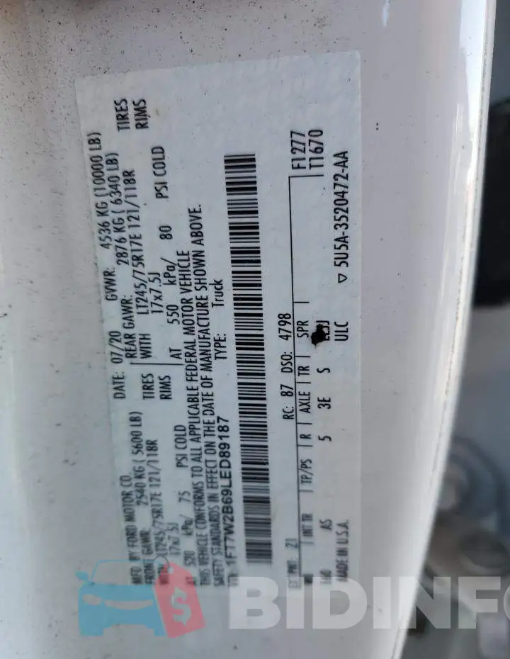 1FT7W2B69LED89187 Photo# 12