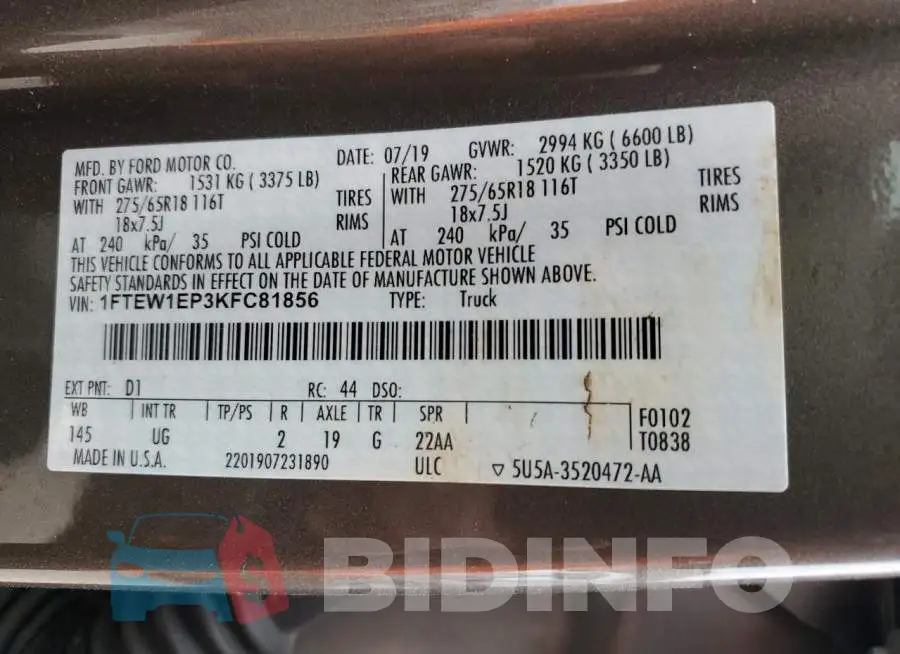 1FTEW1EP3KFC81856 Photo# 12