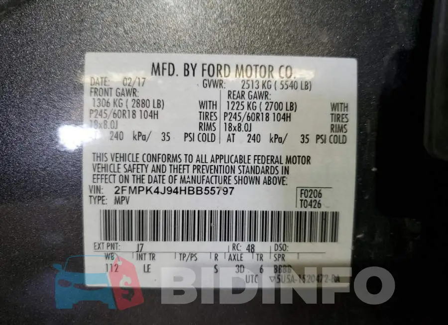 2FMPK4J94HBB55797 Photo# 13