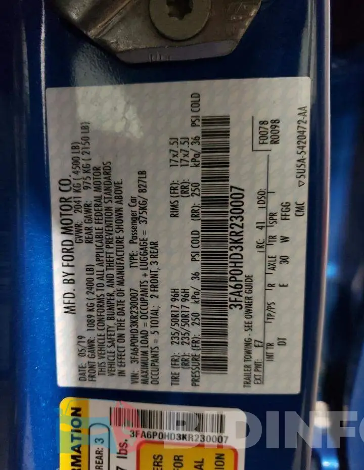 3FA6P0HD3KR230007 Photo# 12