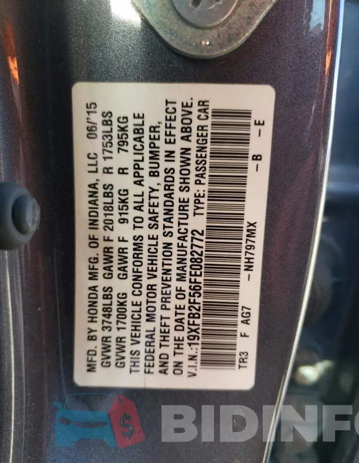 19XFB2F56FE082772 Photo# 12
