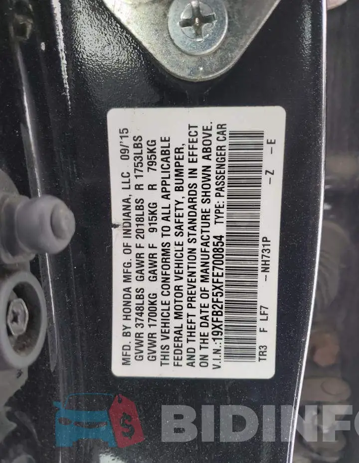 19XFB2F5XFE700854 Photo# 12