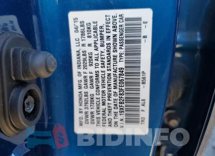 19XFB2F83FE067849 Photo# 12