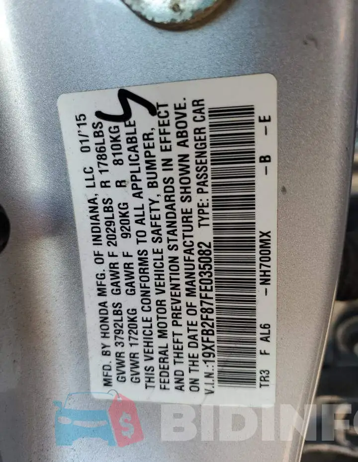 19XFB2F87FE035082 Photo# 12