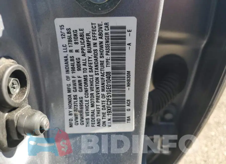 19XFC2F51GE010408 Photo# 12