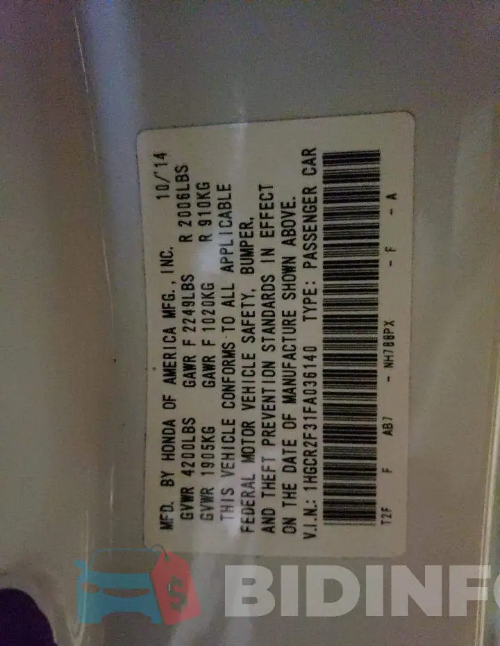 1HGCR2F31FA036140 Photo# 13