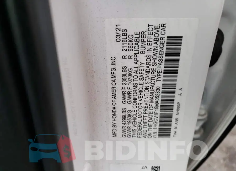 1HGCV1F15MA052830 Photo# 12