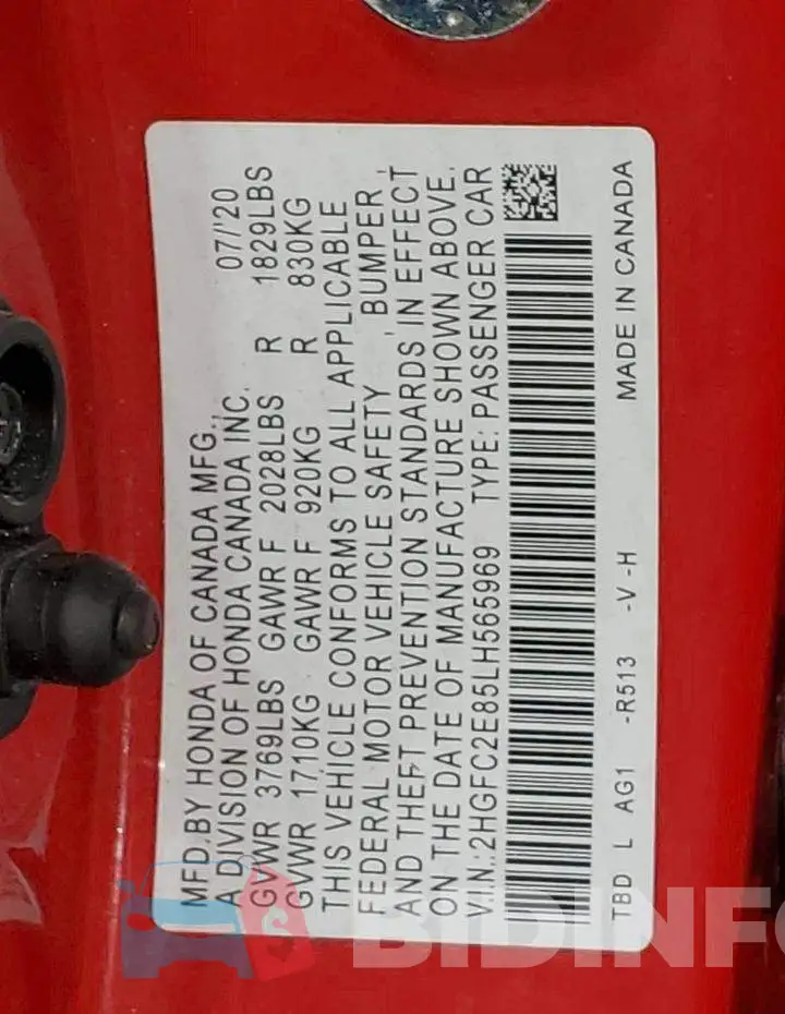 2HGFC2E85LH565969 Photo# 12