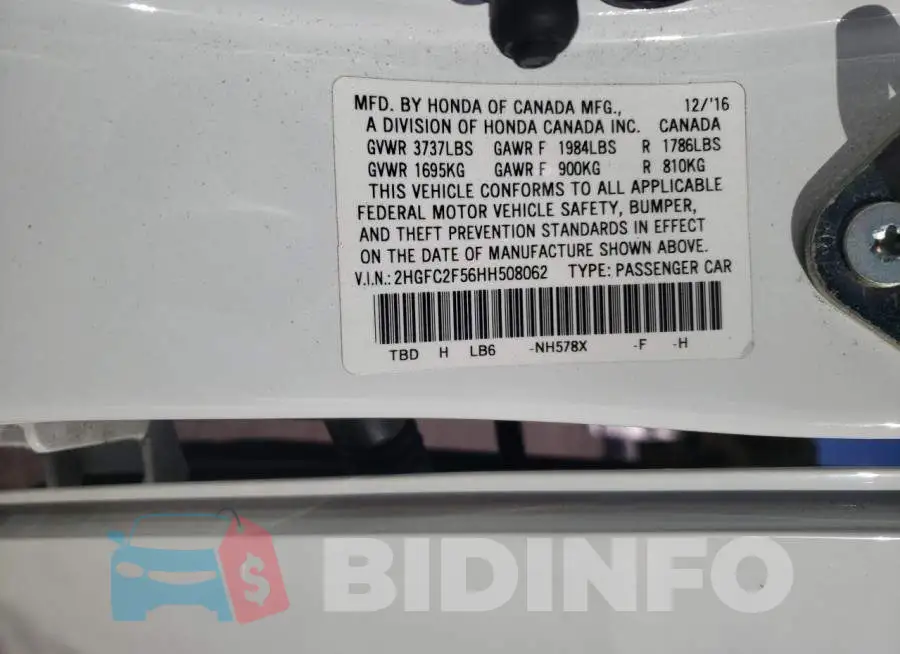 2HGFC2F56HH508062 Photo# 12
