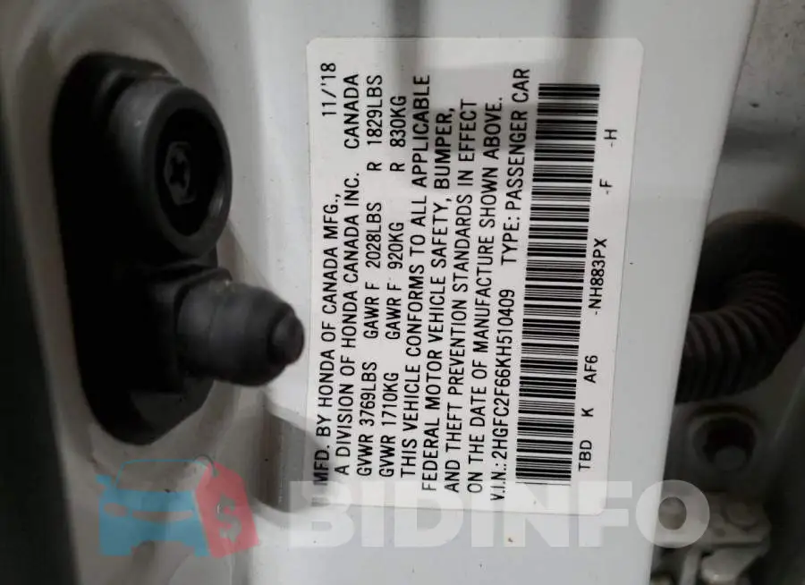 2HGFC2F66KH510409 Photo# 12