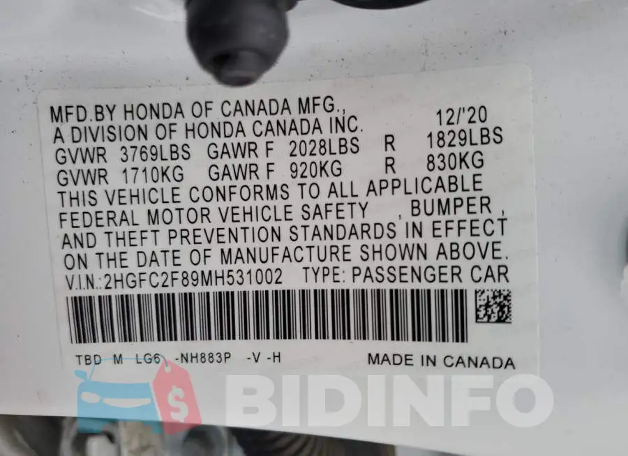 2HGFC2F89MH531002 Photo# 12