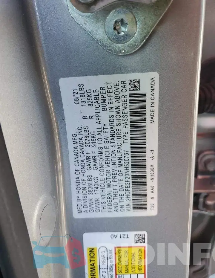 2HGFE2F20NH520767 Photo# 12